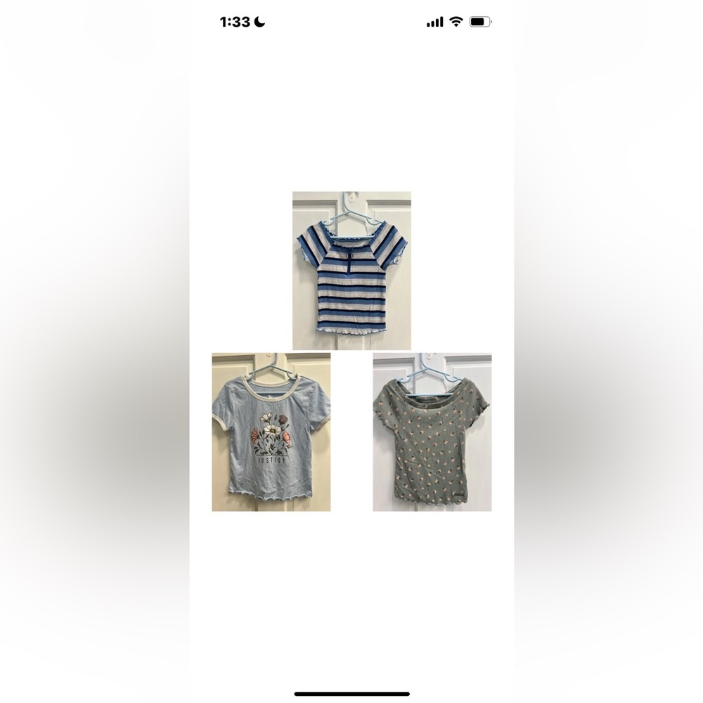 JUSTICE Lot Of 3 Cropped Short Floral Striped Summer Tops SIZE 7 GIRLS Pre Loved